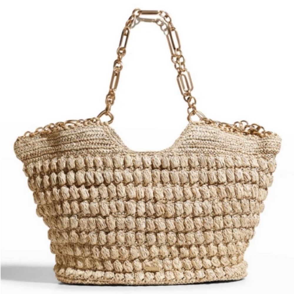 Brand New: Authentic CULT GAIA Naima Raffia Chain-Trim Tote